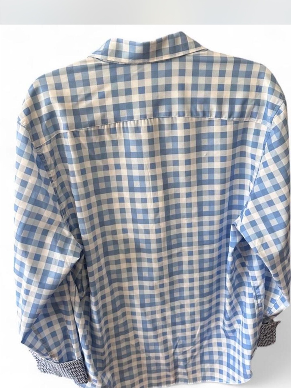 NWT Men's Blue Gingham Dress Shirt with Patterned Trim Detail - Size Large - Picture 5 of 6